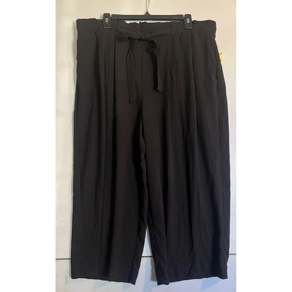 Worthington Industries Pants - WORTHINGTON WOMENS WIDE LEG CROP SIZE XL PULL ON PLEATED BLACK WORK CAREER